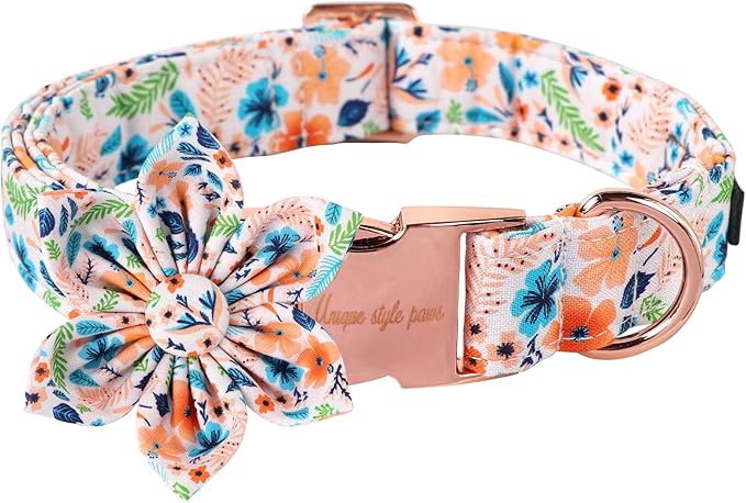 Unique Style Paws Cotton Dog Collar with Bow Floral Plaid Colorful Dog Collar with Bow Tie for Small Medium Large Dogs Pets Gifts