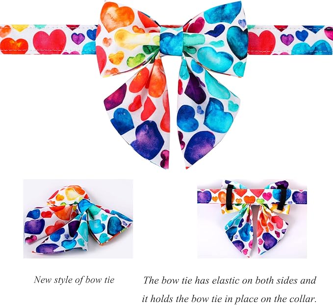 Lionet Paws Valentines Day Dog Collar with Bowtie, Dog Sailor Bow Collar with Metal Buckle for Dogs and Cats, Adjustable Comfortable Dog Collar Girl Gift, S, Neck 10-16 in
