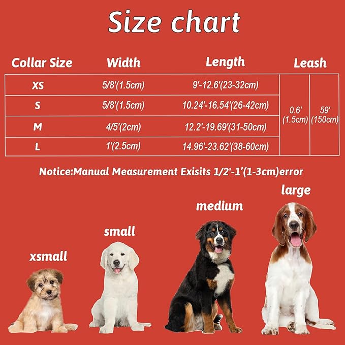 Dog Collar and Leash Set Girls Adjustable Puppy Collars with Floral Bow Tie for Small Medium Large Female Dogs, Cherry, S