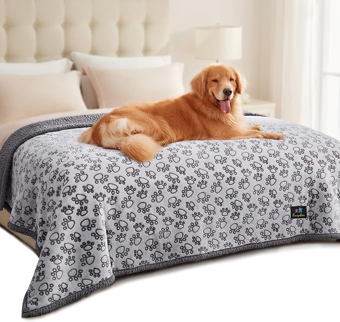 Luciphia Waterproof Pet Blankets for Couch Sofa Bed Cover Liquid Pee Proof Washable Soft Fluffy Large Dog Blanket Reversible Furniture Protection Paw Grey X-Large（85" x 57"）