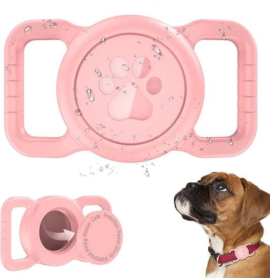 SANKALA Airtag Dog Collar Holder, [1 Pack] Waterproof Airtag Collar Holder for Dog, Silicone Full Body Covered Anti-Lost Protective Apple Airtag Case for Pet Collar - Fits All Width Collars,Pink