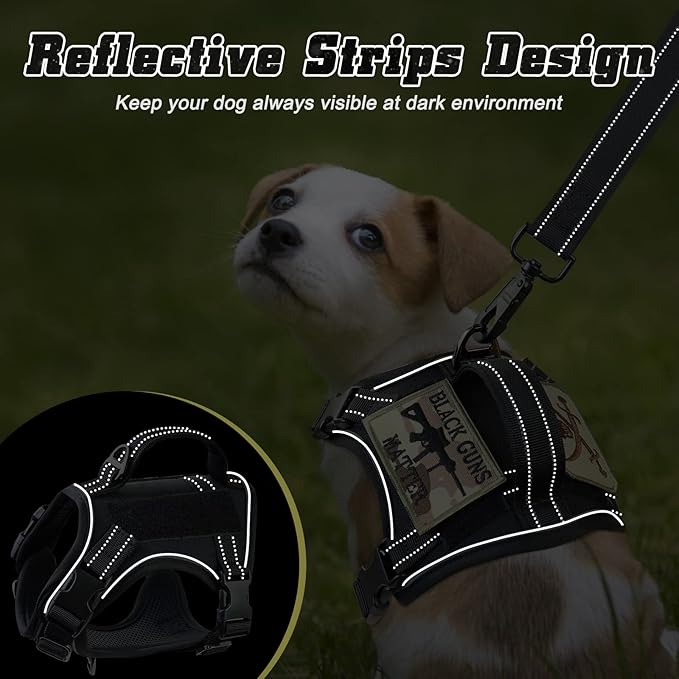 XSmall Tactical Dog Harness and Leash, Military K9 Puppy Vest Harness, No Pull Outdoor Training XS Dog Harness with Handle (XSmall, Black+Leash)
