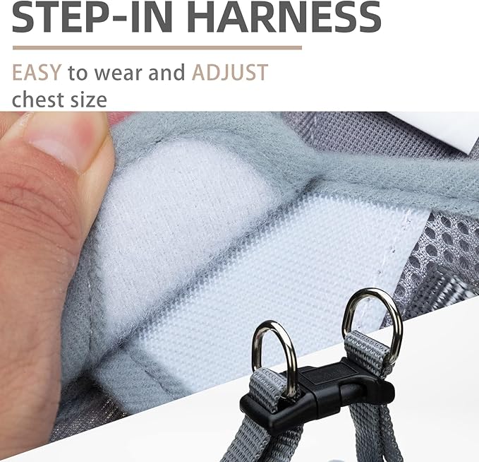 PUPTECK Adjustable Dog Harness Collar and Leash Set Step in No Pull Pet Harness for Small Medium Dogs Puppy and Cats Outdoor Walking Running, Soft Mesh Padded Reflective Vest Harnesses, Solid Grey L