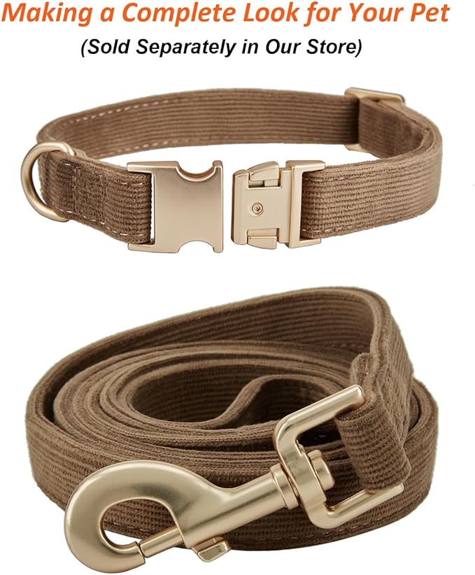 Soft Dog Collar with Metal Buckle Adjustable Durable Comfort Cotton Corduroy Collars for Large Medium Small Dogs Velvet Dog Collars, Coffee