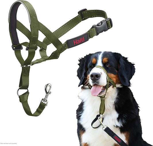 HALTI Headcollar - to Stop Your Dog Pulling on The Leash. Adjustable, Reflective and Lightweight, with Padded Nose Band. Dog Training Anti-Pull Collar for Large Dogs (Size 4, Forest Green)