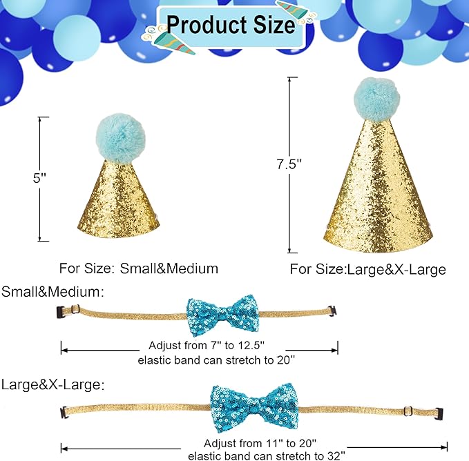 ADOGGYGO Dog Birthday Boy Bandana, Doggy 1st Birthday Party Supplies, Pet Party Hat Scarf Bowtie Banner Set for Large X-Large Dogs (X-Large)