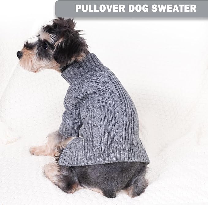 Turtleneck Dog Sweater for Small Dogs, Knitted Warm Pullover, Cold Weather Clothes, Fall Winter Outfits, Cat Apparel (Grey, X-Small)