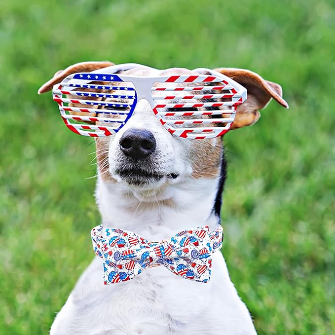 Lionheart glory American Flag Dog Collar, 4 of July Dog Bow Collar Heavy Duty Adjustable Patriotic Dog Collar with Bowtie for Large Dogs Pet Gift