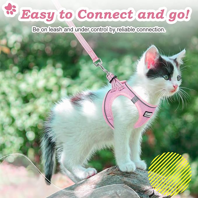 Cat Harness and Leash Escape Proof,Adjustable Soft Mesh Kitten Vest Harness for Walking Reflective Pet Harness for Cat Small Dogs Puppy