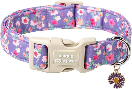 Unique style paws Dog Collar Plastic Buckle with Pendant Blue Colorful Flowers Puppy Collars for Small Medium Large Boys Girls Dogs