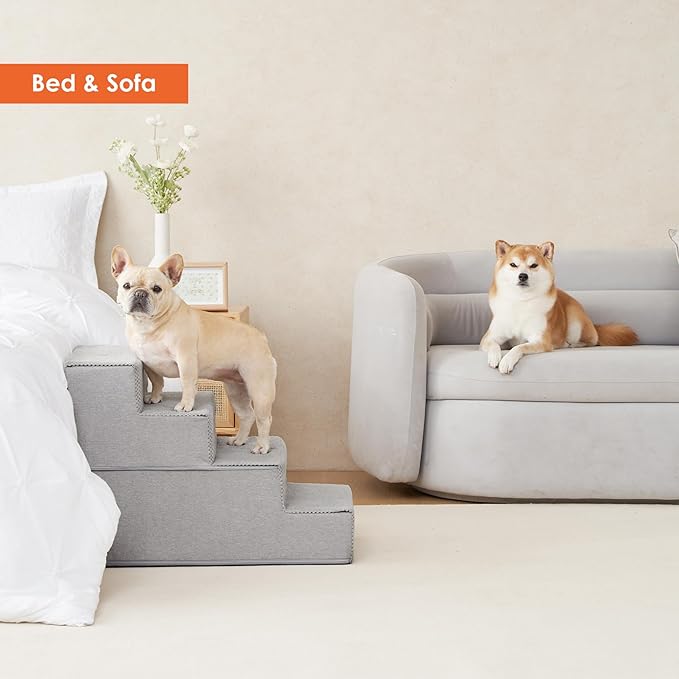 EHEYCIGA Dog Stairs for Bed 20”H, 4-Step Extra Wide Dog Steps for High Bed, Pet Steps for Small Dogs and Cats, Non-Slip Balanced Pet Ramp, Light Grey
