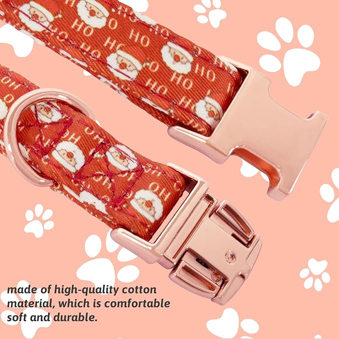 Dog Collar and Leash Set Girls Adjustable Puppy Collars with Christmas Bow Tie for Small Medium Large Female Dogs, Red Santa Claus, M