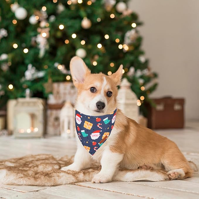 ADOGGYGO Christmas Dog Bandana, Snowman Santa Pet Scarf, Premium Durable Fabric, Adjustable Fit Christmas Bandanas for Medium Large Dogs Pets (Large)
