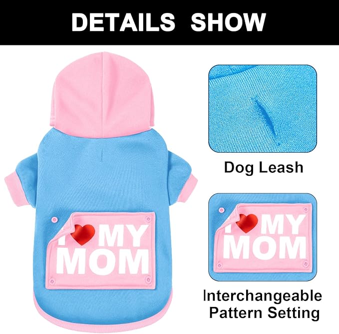 GreenJoy Magic Dog Hoodie with 4 Interchangeable Patterns - Puppy, Cat, Small Medium Large Dog Coat - Cold Weather Hooded Sweatshirt (Blue and Pink (Letter Print A), Large)