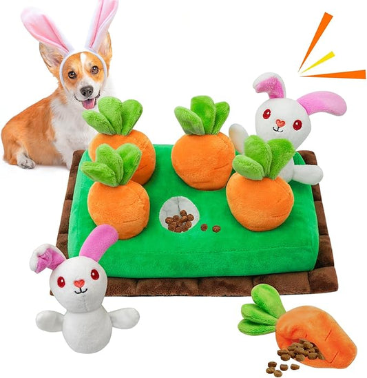 Easter Dog Toys, Hide and Seek Dog Toy, Squeaky Interactive Puzzle Dog Toys for Boredom and Stimulation, Easter Dog Gift for Small and Medium Dogs (Carrots & Rabbits, Pack of 7)