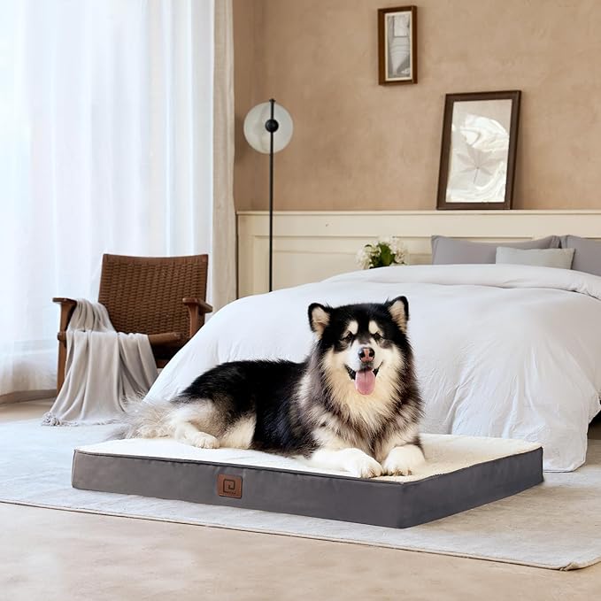 EHEYCIGA Orthopedic Dog Beds for Large Dogs with Removable Washable Cover for Crate, Beige, 35x23
