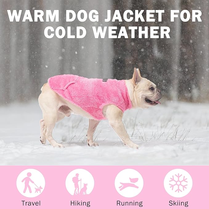 SCENEREAL Fleece Vest Dog Sweater, Dog Jacket with Harness Built in Pocket for Small Medium Dogs, Pet Cold Weather Coat with Soft Lining, Plush Warm Pullover Clothes for Puppy Boys Girls