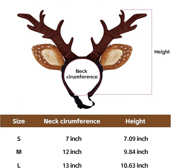 KUDES Dog Cat Christmas Reindeer Antlers Headband Classic Adjustable Elk Hat Headwear Pet Deer Cospaly Costumes Accessories (M(for Small Medium Dogs))