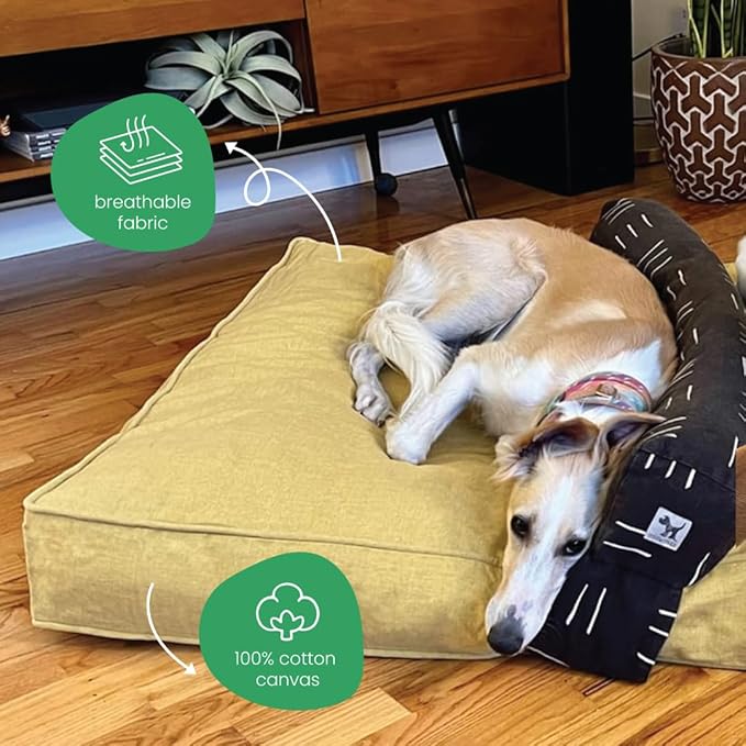 Molly Mutt Elysium Dog Bed Duvet Cover, GOTS-Certified 100% Cotton Canvas Cover for Dog, Puppy, or Cat Bed, Durable, Washable, and Free of Harmful Chemicals, Medium/Large, 27"x36"x5", Yellow