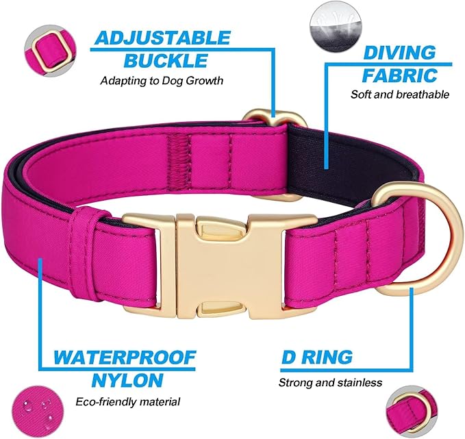 Didog Soft Padded Dog Collar for Large Dogs, Waterproof and Durable Pet Collar with Quick Release Buckle, Light and Breathable for Daily Walking,Rose Purple,L(Neck:15-23")