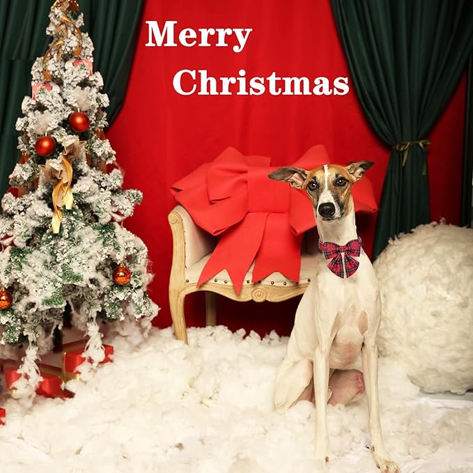 Unique style paws Christmas Dog Collar with Tie Red Black Grid Cotton Collar Adjustable Puppy Plaid Collar for Small Medium Large Dogs-M
