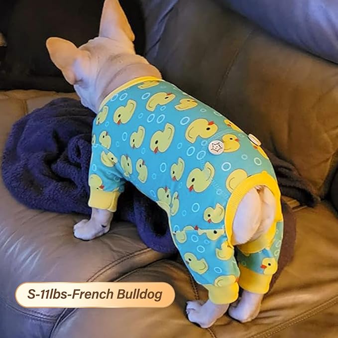 KYEESE Dog Pajamas Soft Dogs Clothes Pet Coat Velvet Dog Pajamas Small Sized Dogs Comfy Doggie Jammies Onesie Stretchy Doggie Pjs Pet Costume with Yellow Ducks Pattern, Small