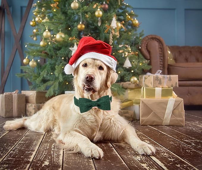 DOGWONG Hemp Cotton Dog Collar with Bow, Christmas Green Pet Collar Durable Adjustable Puppy Collar for Small Puppy Dogs