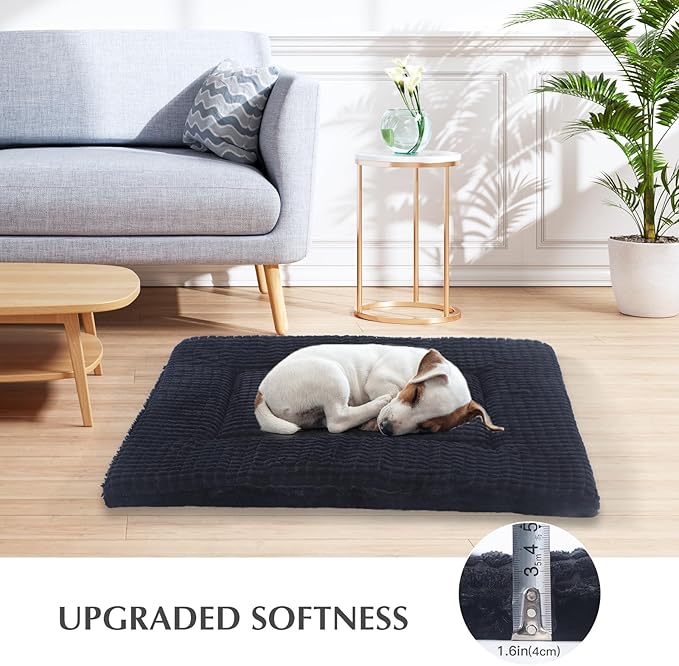 BVAGSS Dog Bed Mat,Reversible Dog Crate Pad, Memory Foam Soft Warm Pet Cushion for Small Medium Dogs, Washable Pet Sleeping Mattress Kennel Bed Pad XH079 (36''x23''x1.6'',Dark Grey)