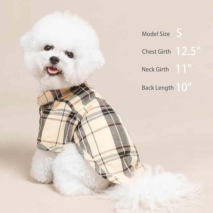 PUPTECK Plaid Dog Shirt, Cute Puppy Cat Polo T-Shirt, Soft Pet Clothes Boy Girl Outfit for Small Medium Dogs, Costume M