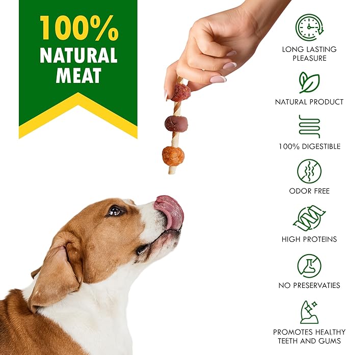 Dog Treats Rawhide Sticks Wrapped with Chicken 11 oz Pet Natural Chew Treats - Grain Free Meat & Human Grade Dried Snacks - Best for Small & Large Dogs (10.6 Ounce (Pack of 1), Rawhide Kabob)