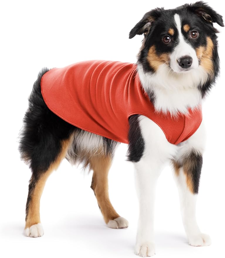 Stretch Fleece Dog Coat, Stretchy Pet Sweater, Machine Washable Pullover for Winter and Fall, Paprika, 14