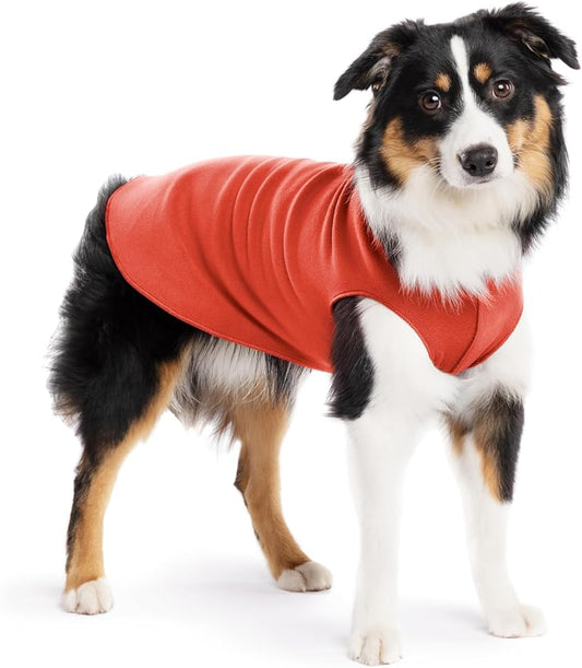 Stretch Fleece Dog Coat, Stretchy Pet Sweater, Machine Washable Pullover for Winter and Fall, Paprika, 14