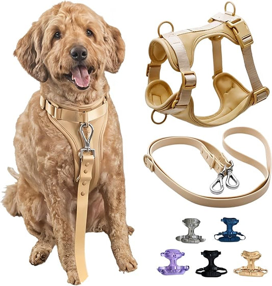 Tito's Closet XS Dog Harness and Leash Set, Soft Neoprene Material, No Pull Dog Harness, Tan, XS