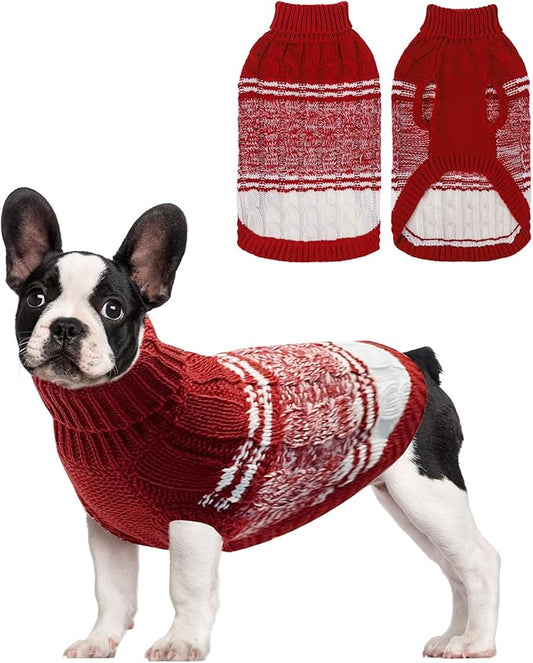 Mihachi Dog Sweaters for Small Dogs Girl Boy,Soft Warm Dogs Shirt, Cold Weather Dog Coat Turtleneck Knitted Pullover Dog Clothes Costume with Leash Hole for Large Cat Puppy Doggy Pet,Red S