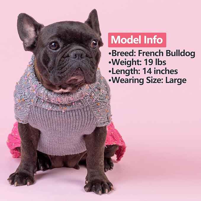 KYEESE Dog Sweater Color Block with Fuzzy Thread Knitted Turtleneck Dog Knitwear with dots in a Variety of Colors for Small Dogs Fall Winter Dog Clothes, Pink, S