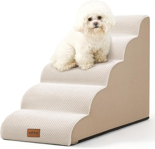Dog Stairs for High Bed 22.6" H, Small Dog Step for Puppy, Older or Cat, Curved Ramp for Car, Ladder with High Density Foam, Lightweight, Durable, 15.7x33x22.6 inch, 5 Step, Beige