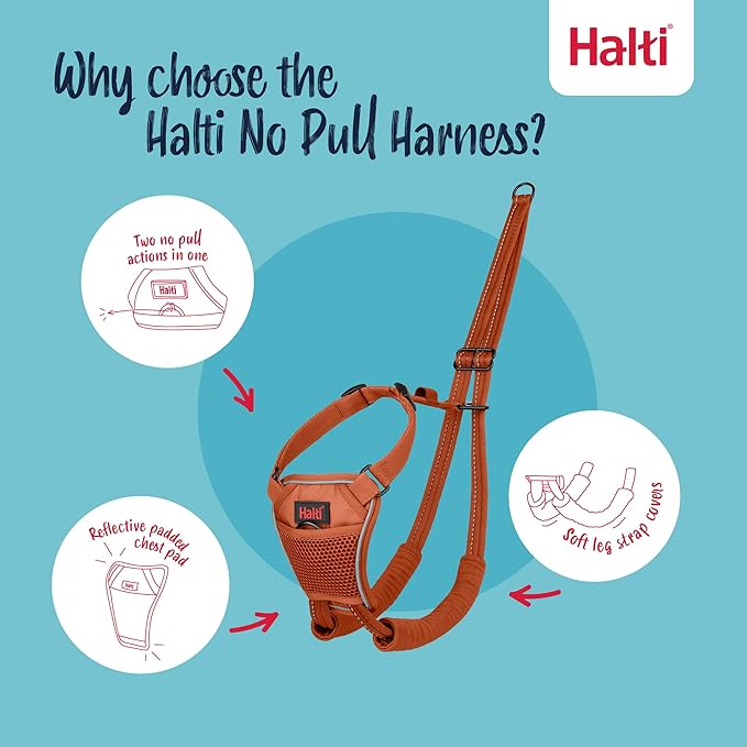 HALTI No Pull Harness - to Stop Your Dog Pulling on The Leash. Adjustable, Lightweight and Easy to Use. Reflective Dog Training Harness for Large Dogs (Size L, Burnt Orange)