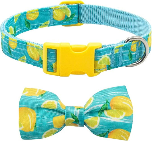 azuza Dog Collar Bow Tie Lemon Dog Collar Soft Adjustable Bowtie Dog Collars for Extra Small Dogs
