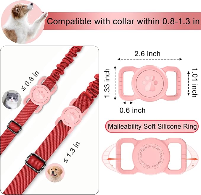 SANKALA Airtag Dog Collar Holder, [1 Pack] Waterproof Airtag Collar Holder for Dog, Silicone Full Body Covered Anti-Lost Protective Apple Airtag Case for Pet Collar - Fits All Width Collars,Pink