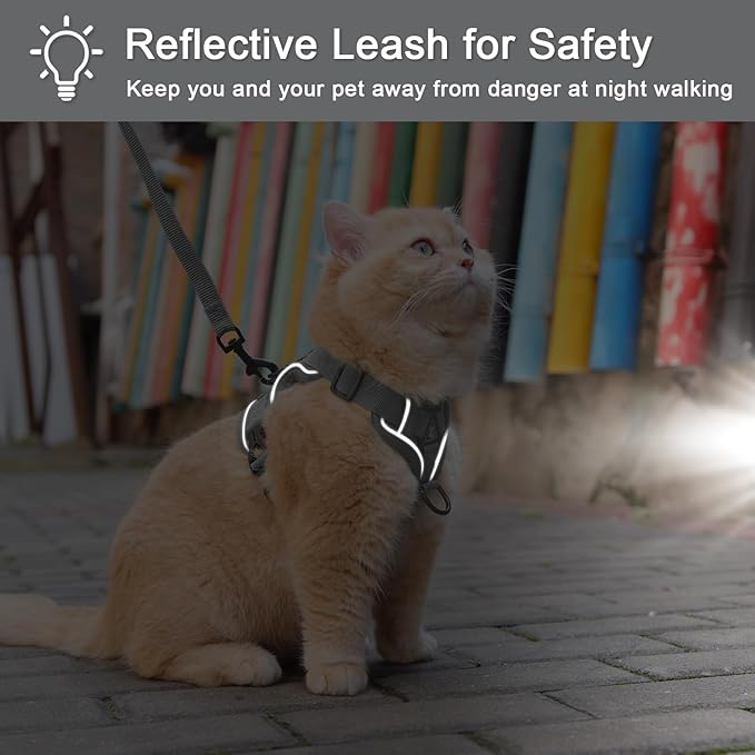 Vest Harness Leash Set for Small Dog Large Cat Outdoor Walking, Upgraded Escape Proof Adjustable Jacket with Lead for Puppy Fat Cat, Soft Breathable Mesh Coat with Reflective Strip, XL Gray