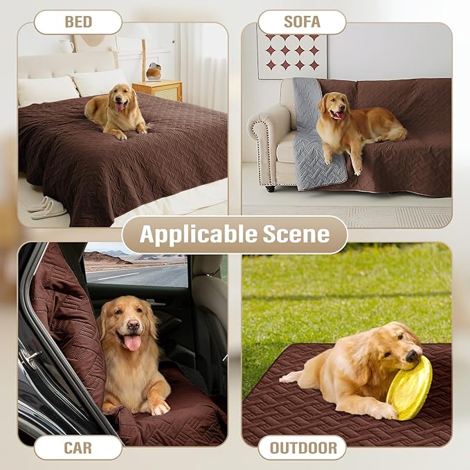 Dog Bed Cover for Pets Blankets Rug Pads for Couch Protection Waterproof Bed Covers Dog Blanket Furniture Protector Reusable Changing Pad (Dark Grey+Brown, 82"x102")