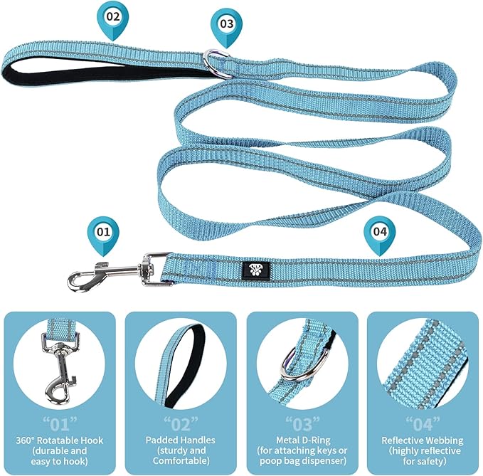 NESTROAD Reflective Dog Collar and Leash Set,Soft Neoprene Pet Collar with Quick Release Buckle,Adjustable Nylon Dog Collars for Small Medium Large Dogs(Small Collar + 5FT Leash,Blue)