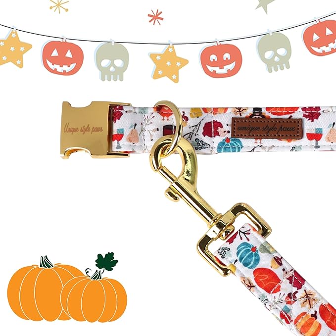 Unique Style Paws Cotton Dog Collar with Bow Halloween Pumpkin Plaid Dog Collar with Bow Tie for Small Medium Large Dogs Pets Gifts