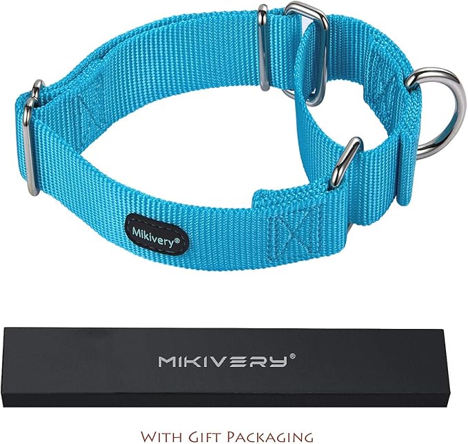 Mikivery Martingale Dog Collar Nylon Adjustable and Safety Training Colourful Comfortable Metal Buckle Pet Collars for Small Medium and Large Dogs(Ice Blue,L)