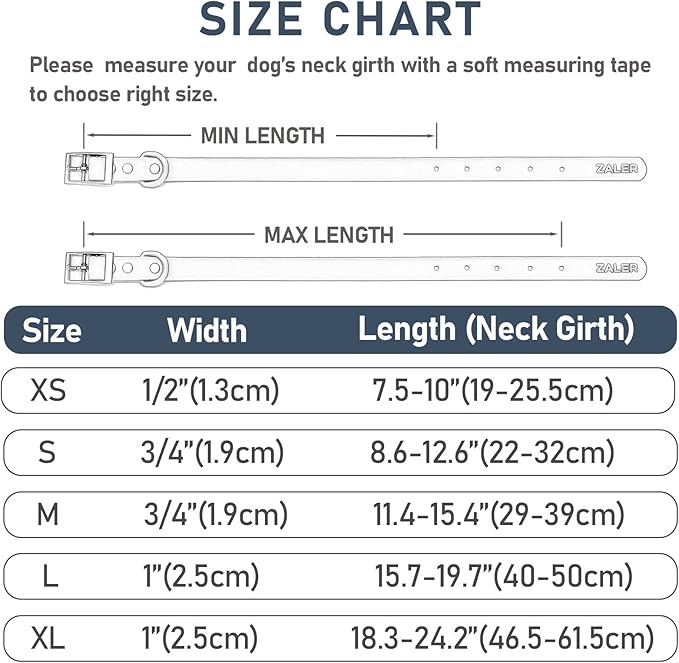 ZALER Waterproof Dog Collar, Adjustable Odor Proof Dog Collars Easy to Clean, Soft Comfortable Pet Collars for Large, Medium Small Dogs (XS, Navy Blue, 1pc)