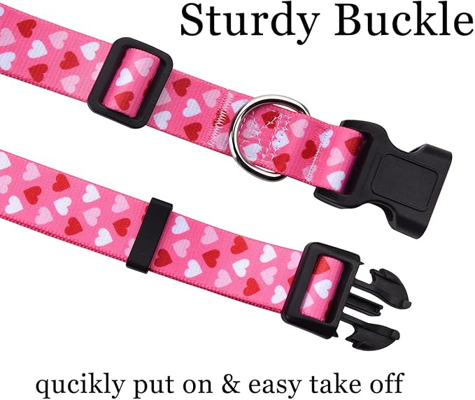 Dog Collar and Leash Set - Adjustable Heart Dog Collar - Love Theme - Perfect for Small Medium Large Dogs(Pink Heart Set,L)