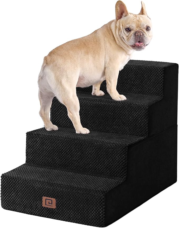 EHEYCIGA Dog Stairs for Bed 18”H, 4-Step Dog Steps for High Bed, Pet Steps for Small Dogs and Cats, Non-Slip Balanced Pet Ramp Indoor, Black