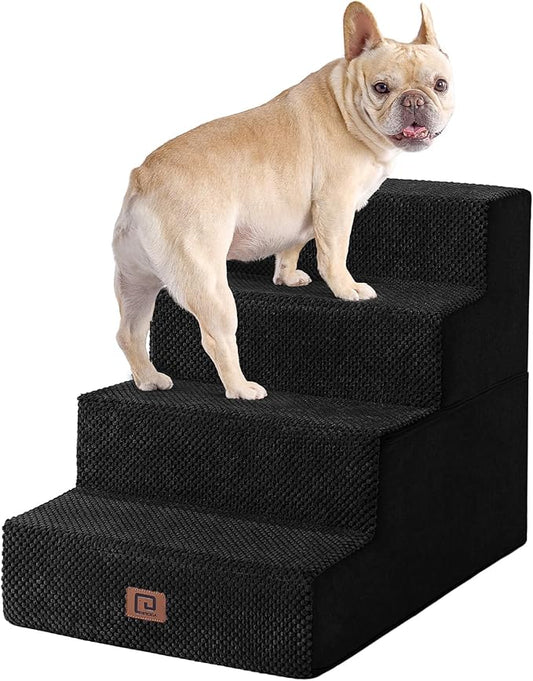 EHEYCIGA Dog Stairs for Bed 18”H, 4-Step Dog Steps for High Bed, Pet Steps for Small Dogs and Cats, Non-Slip Balanced Pet Ramp Indoor, Black