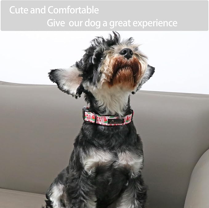 ARING PET Summer Dog Collar - Cute Watermelon Pattern for Small to Large Dogs, Adjustable Soft Cotton Girl Collars