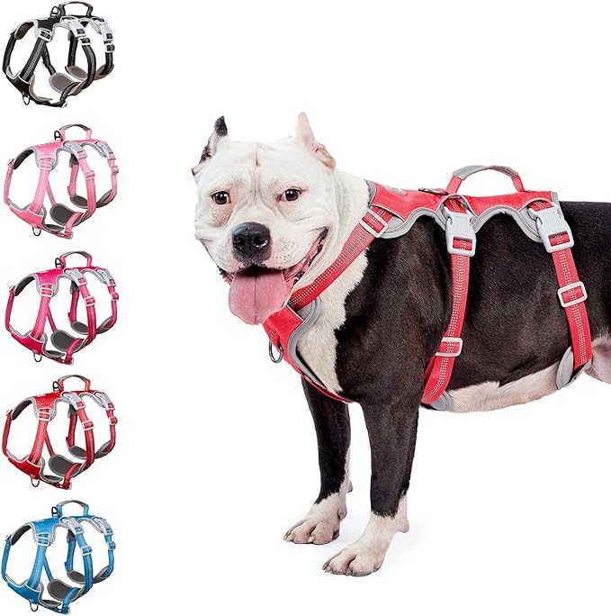 Escape Proof Harness, No Slip Dog Harness Escape Proof, Reflective Harness with Handle, Breathable, Durable, Adjustable Vest for Medium Dogs Walking, Training, and Running Gear (Red, M)